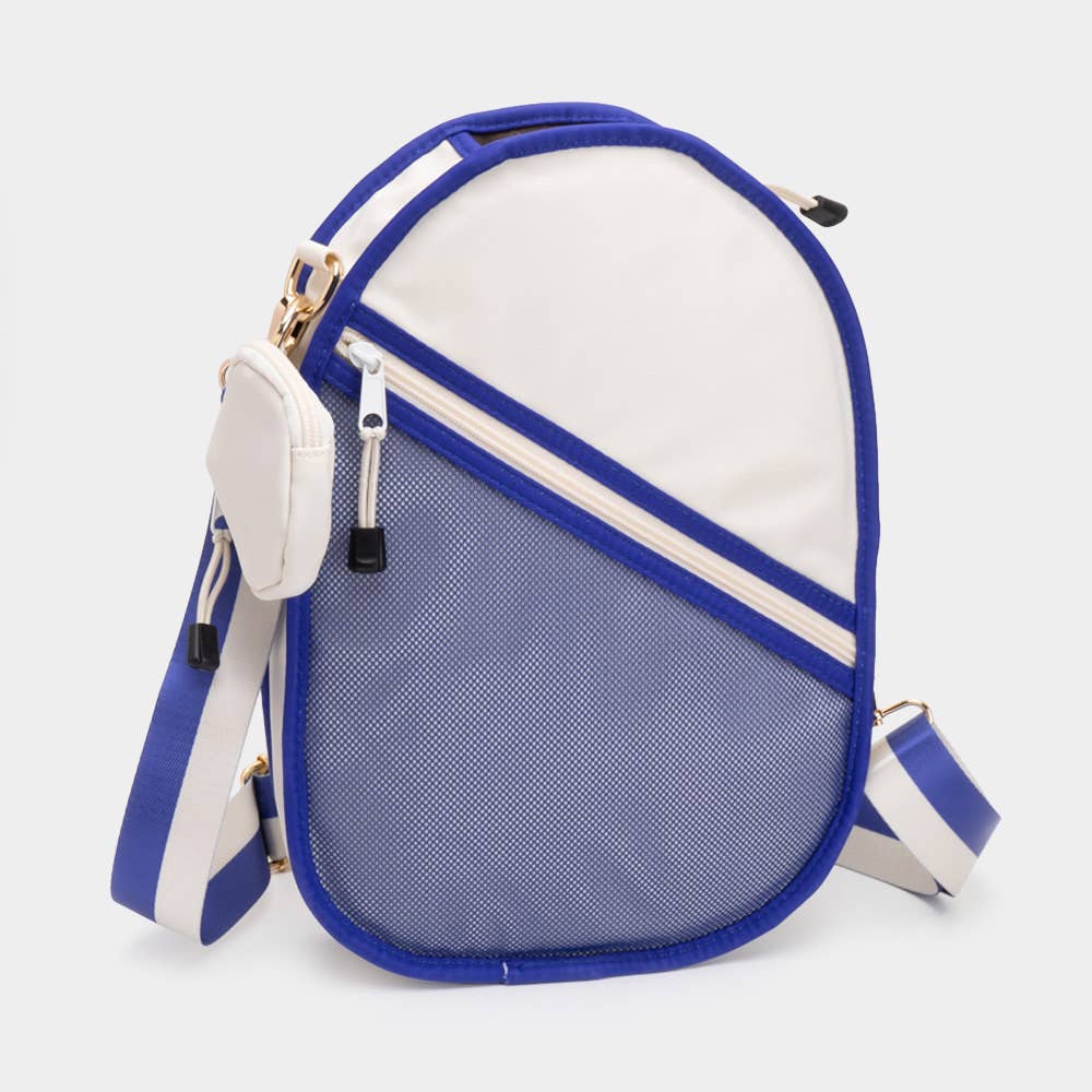 Pickleball Sling Bag / Crossbody Bag: Ivory and Blue