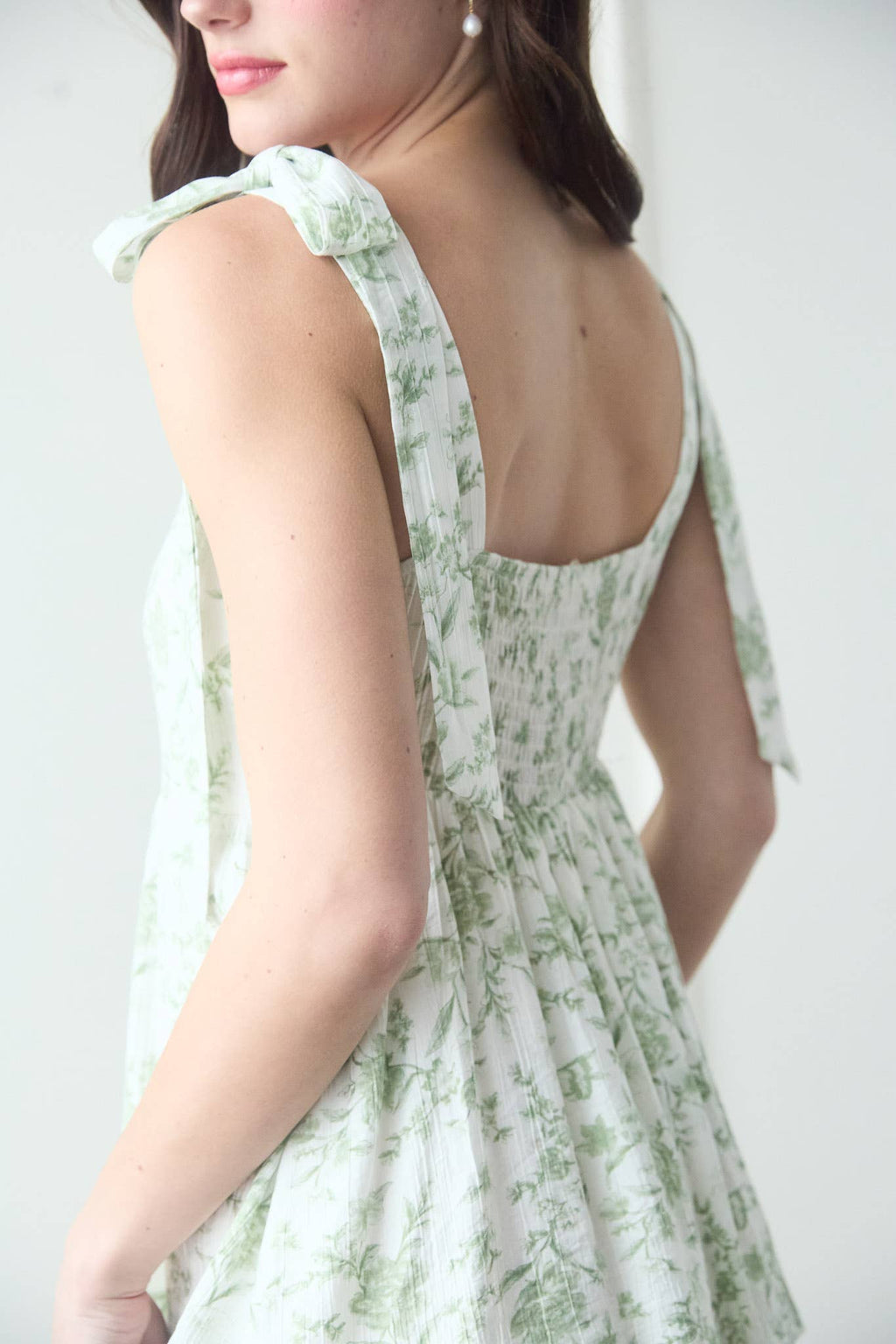 Women's Tie Strap Floral Tiered Midi Sun Dress - Sage Green Floral