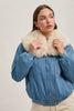 Bluivy Detachable Faux Fur Collar Lined Zippered Denim Jacket