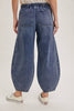 Barrel Jeans, Mid-Waist, Drawstring Top - Medium Wash