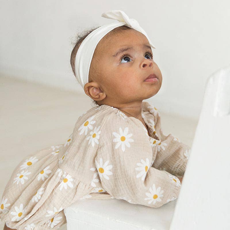 100% Cotton Muslin L/S Bubble Romper - Natural Daisy