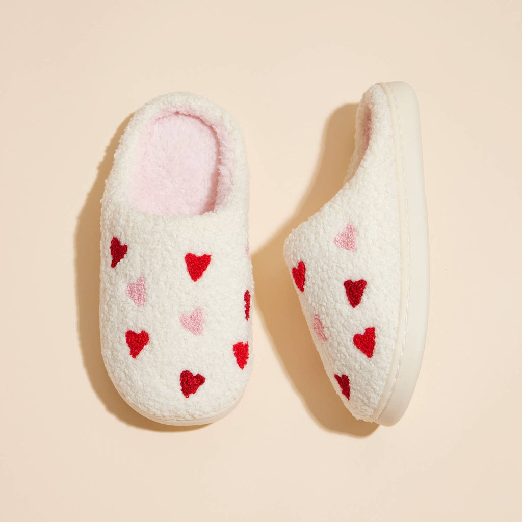 Plush Multi Hearts Home Slippers, Kids (3Y-8Y): White-Pink