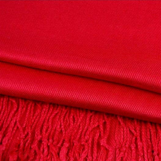 Solid Sustainable Viscose Fringe Shawl Scarf - Red