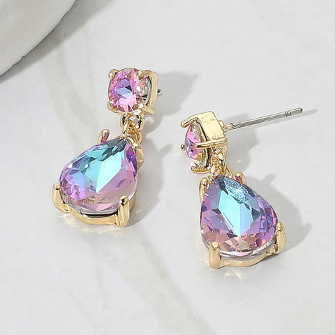 Princess Crystal Drop Earrings, Gold, 12Y-Adult, AB Lavender
