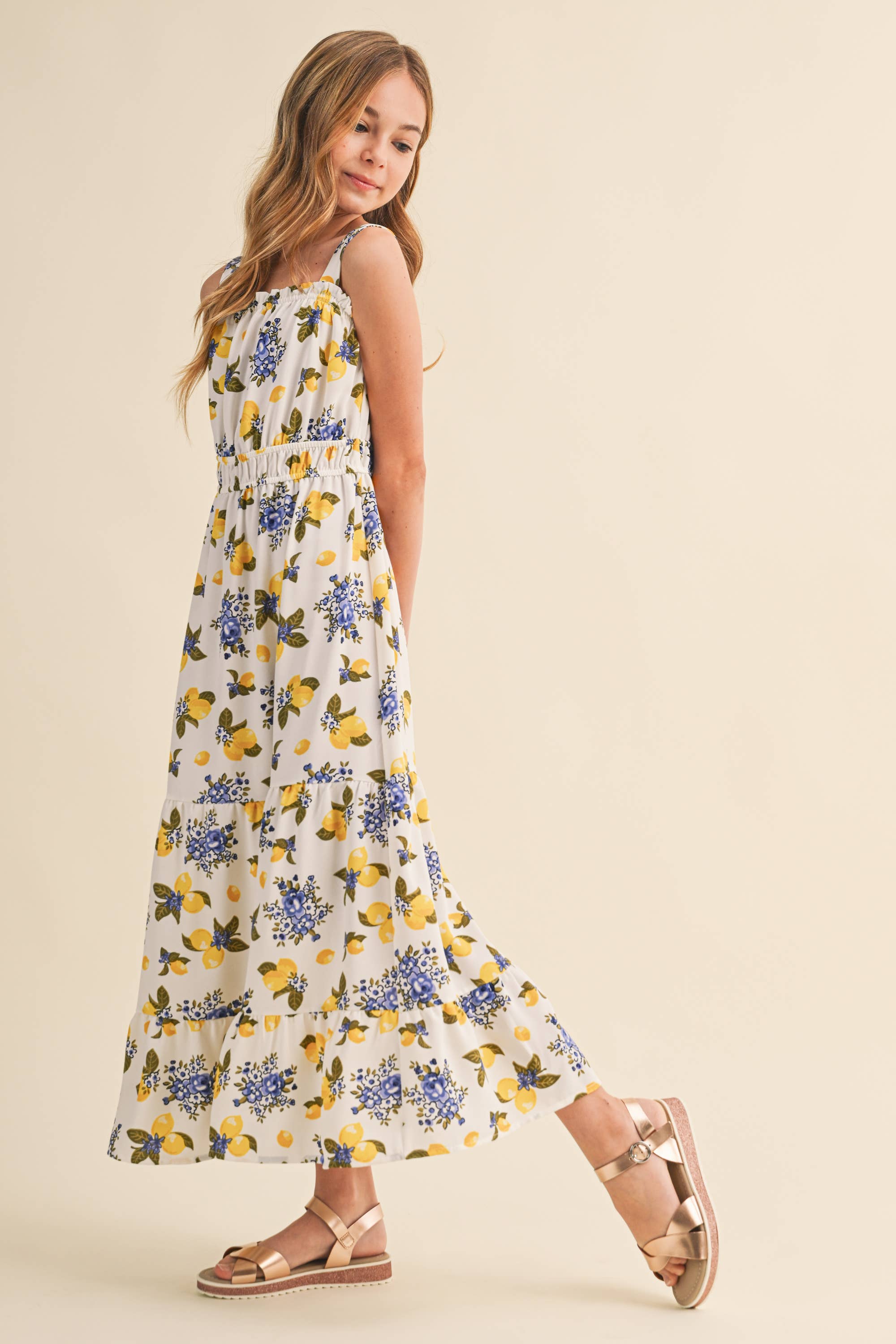 Tween and Teen Girls Maxi Sundress - Juliette Italian Summer Lemon Floral