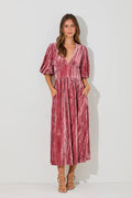 Women's/Junior Velvet Midi Dress with Pockets - Deep Dusty Rose
