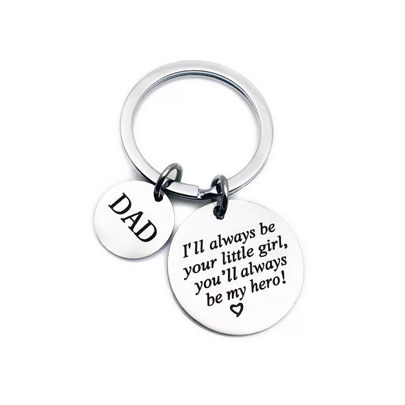 Silver Plated Dad Key Chain - From Daughter to Dad, My Hero