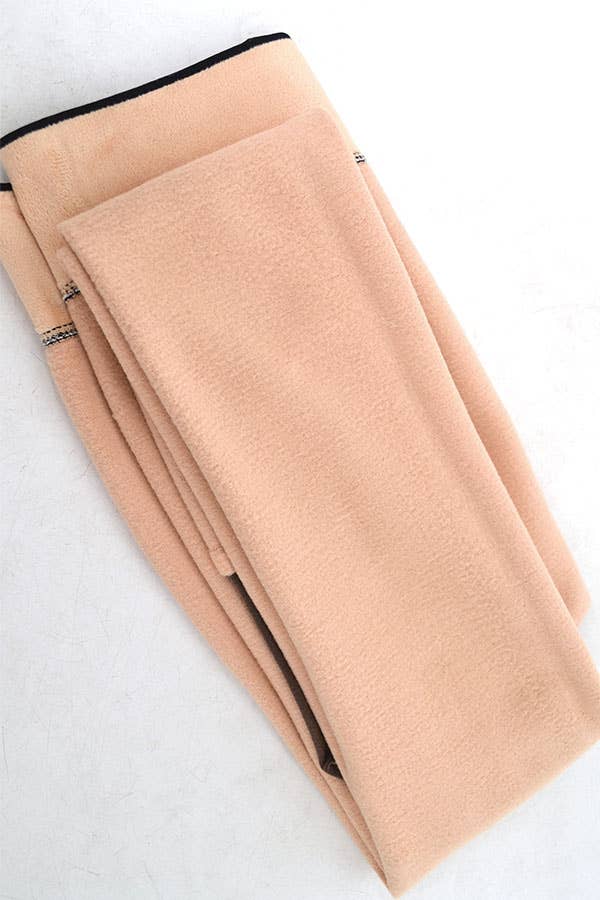 Women's faux fur lined footed tights, black with nude, fleece lining