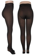 Women's faux fur lined footed tights, black with nude, side and back