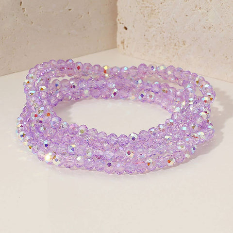 5PCS - Sparkling Faceted Beaded Stackable Stretch Multi Layered Bracelet: Purple