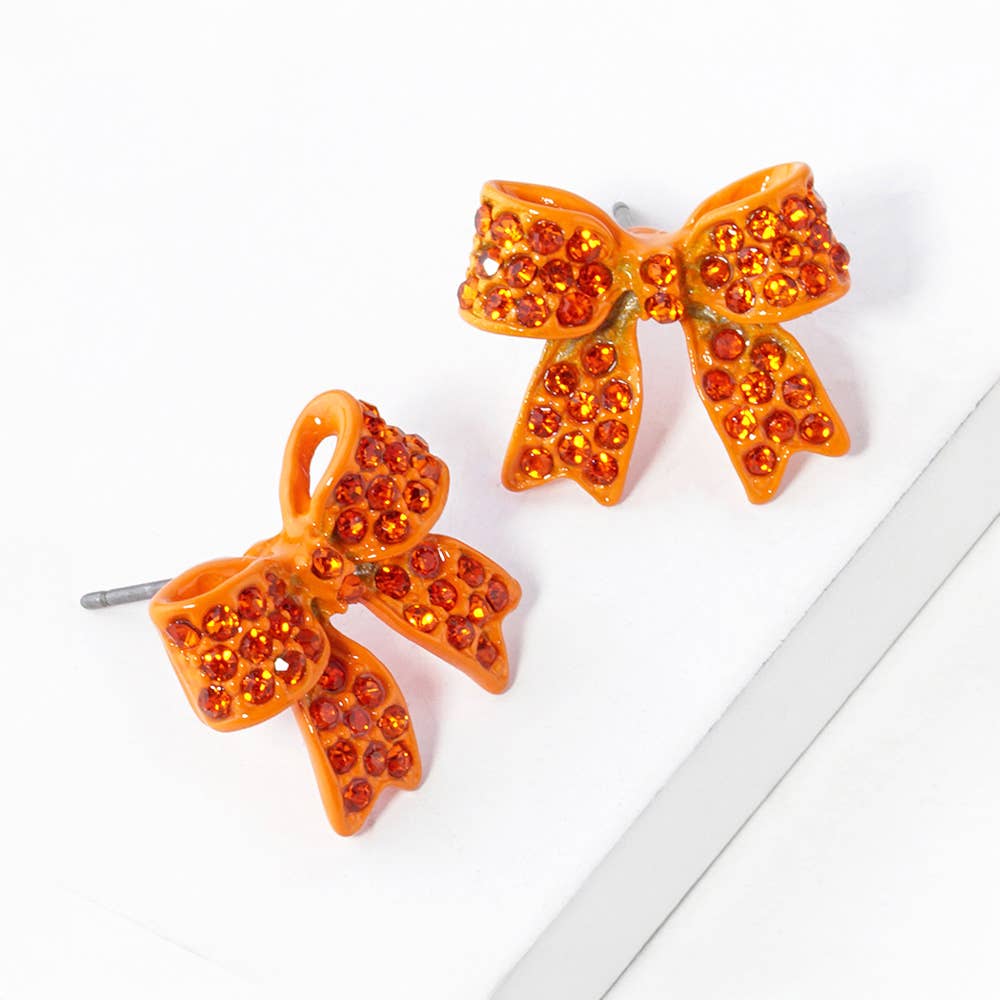 Pave Bow Stud Earrings: Fuchsia Pink Crystallized