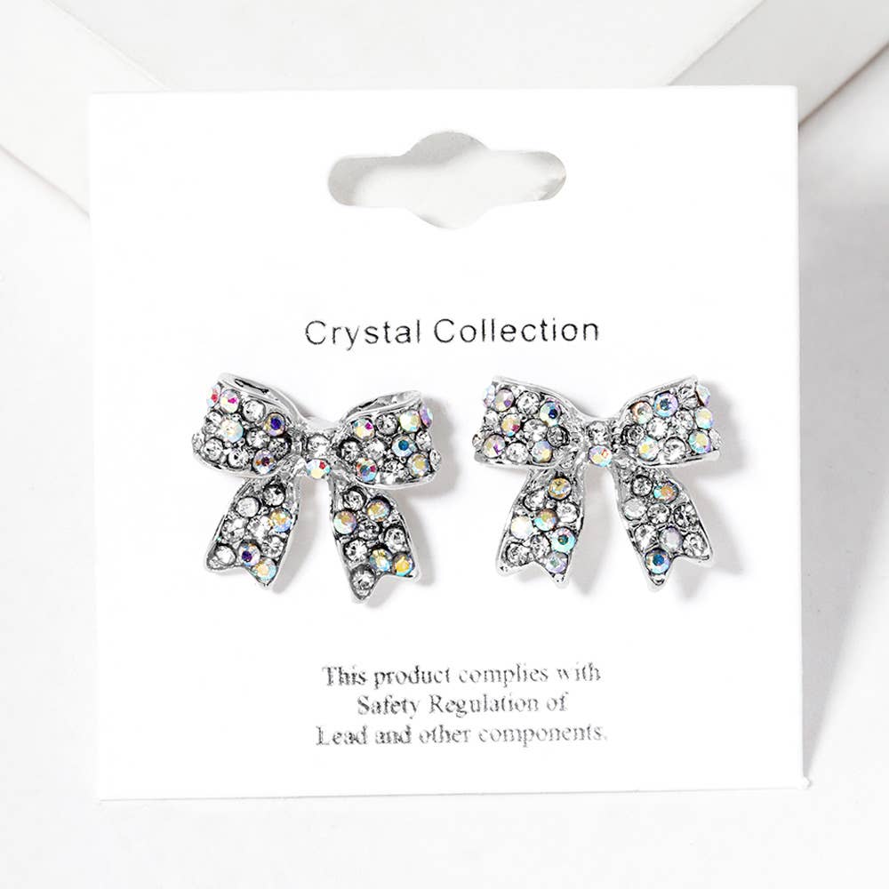 Pave Bow Stud Earrings: Fuchsia Pink Crystallized