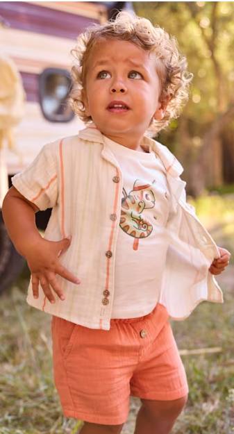 1216 Toddler Boy Eco-Cotton Muslin Wide Leg Shorts - Clay