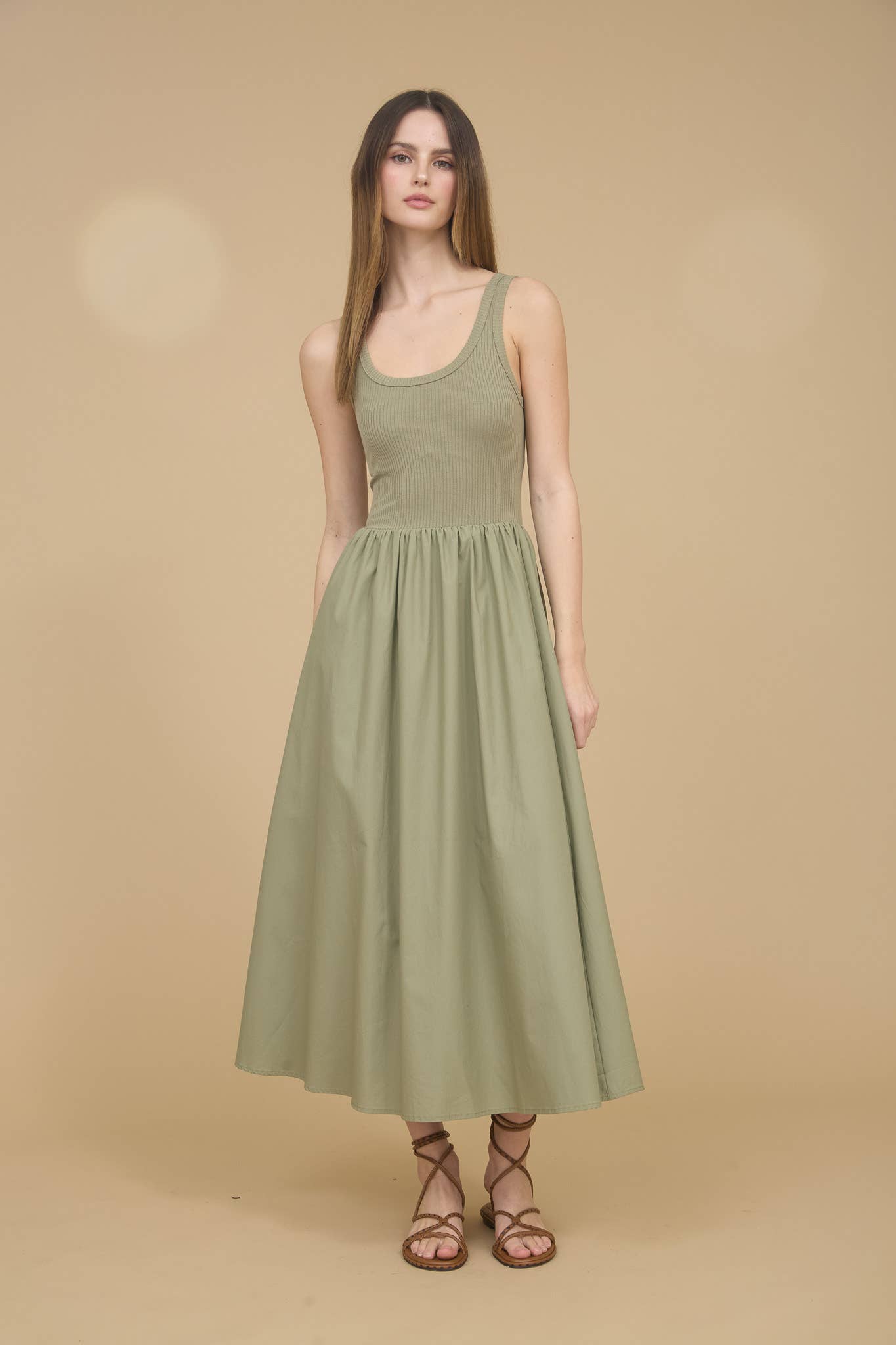 Women's Mixed Media Knit Tank Midi Dress - Light Olive Green Bubble Belly moms | babies | kids Women's Mixed Media Knit Tank Midi Dress - Light Olive Green Bubble Belly moms | babies | kids