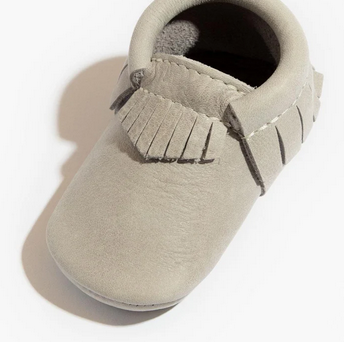 First pair leather moccasins, salt flats grey, detail