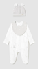 1728 Mayoral Baby UNISEX 3pc Gift Set,  Hat, Footie, and Bib - White, Textured Goose