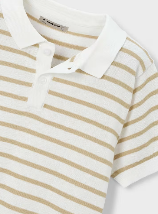 3106 Mini Boy Eco-Cotton S/S Striped Polo Shirt - Cream Brown