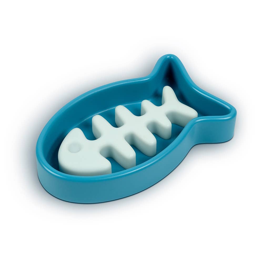 Fish bone shaped slow feeder pet bowl, top view