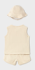 1294 Mayoral Baby UNISEX Eco-Cotton 3PC Shorts, Tank Top, and Hat Set - Chickpea