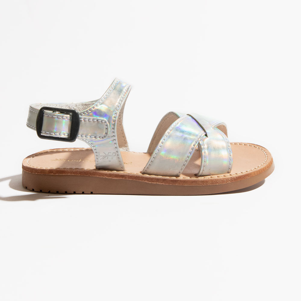 Freshly Picked Saybrook leather sandals, holographic, front view