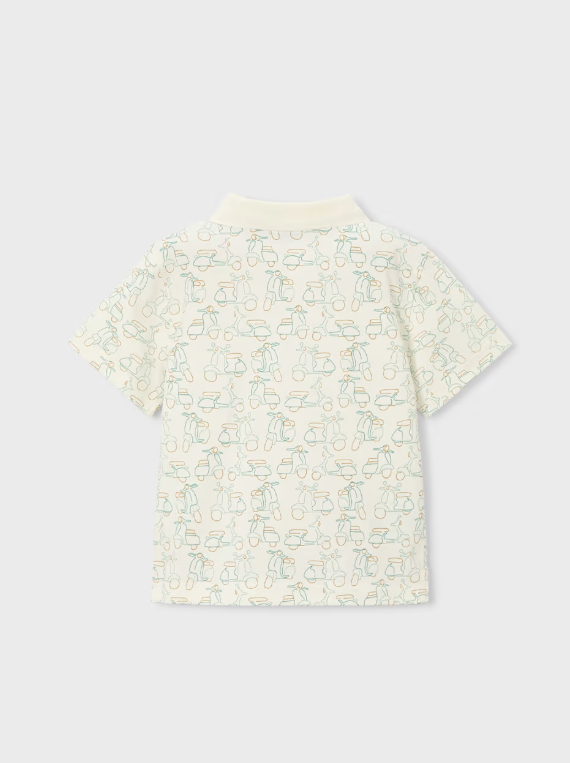 3104 Mini Boy S/S Printed Polo Shirt - Cream Green Scooters