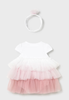 1601 Mayoral Baby Girls Tulle Special Occasion Bodysuit Dress w/ Headband - Baby Rose Pink