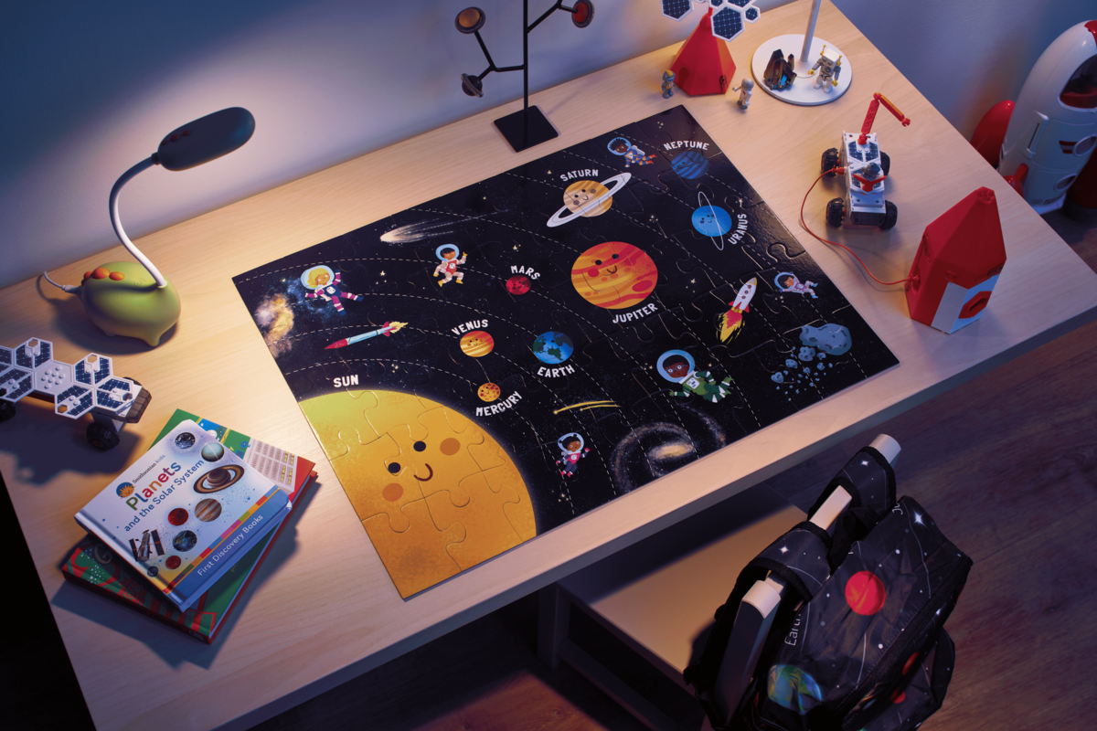 Happy Little Solar System glow-in-the-dark puzzle, puzzle glowing