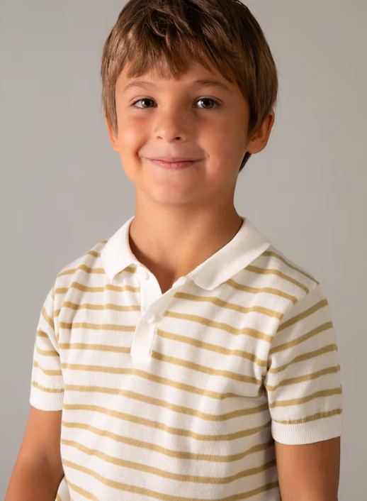 3106 Mini Boy S/s Striped Polo Shirt - Cream Brown