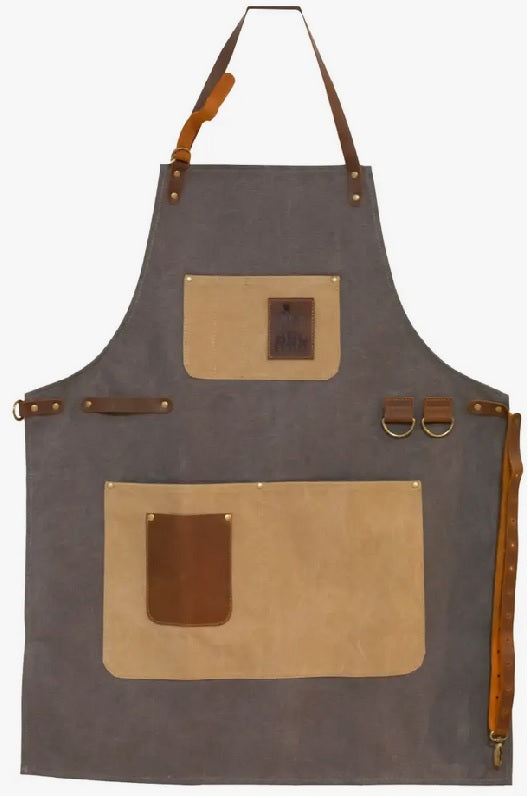 Leather and canvas apron, charcoal grey, front view
