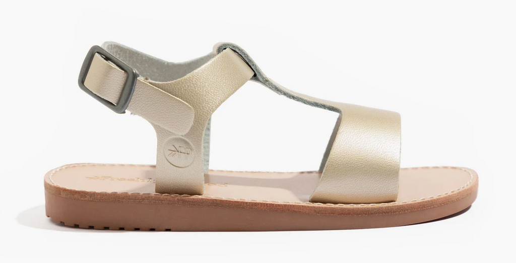 Malibu II leather sandals, platinum gold, side view