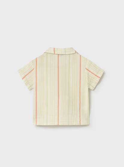 1113 Toddler Boy Eco-Cotton S/S Button Up Shirt - Natural Stripes