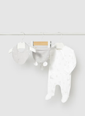 1728 Mayoral Baby UNISEX 3pc Gift Set,  Hat, Footie, and Bib - White, Textured Goose