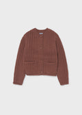 Mayoral 7344 tween girl brick red chunky knit cardigan - front