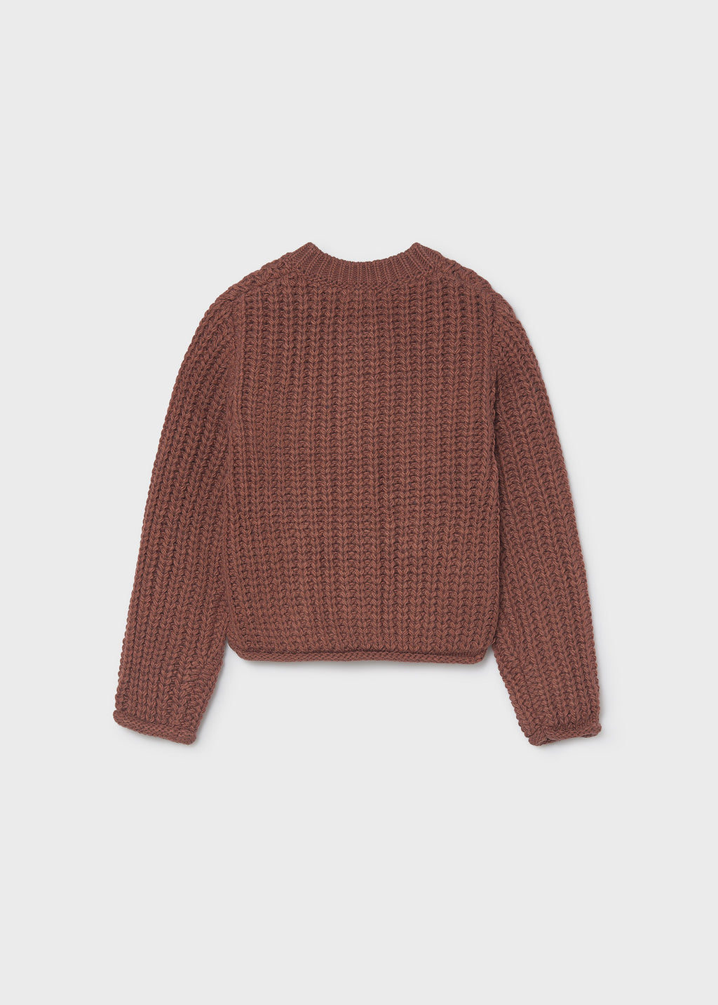 Mayoral 7344 tween girl brick red chunky knit cardigan - back