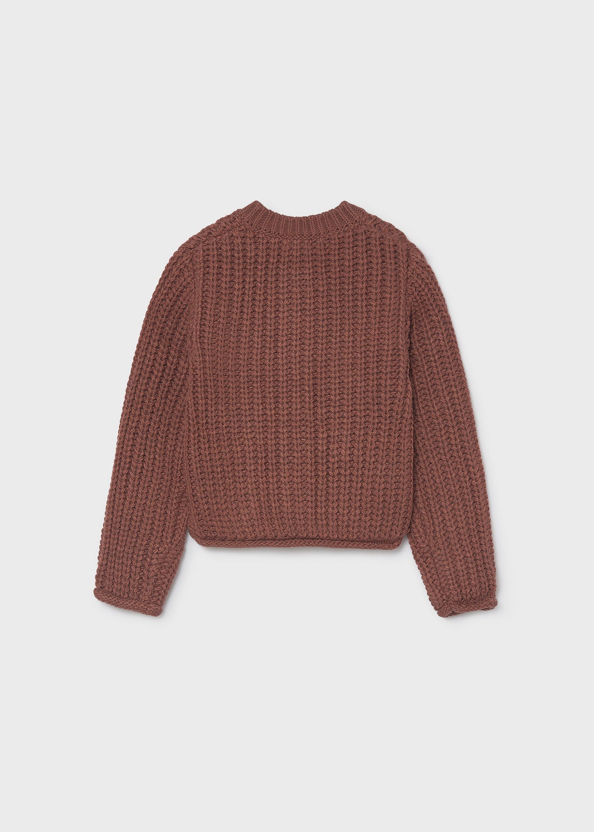 Mayoral 7344 tween girl brick red chunky knit cardigan - back