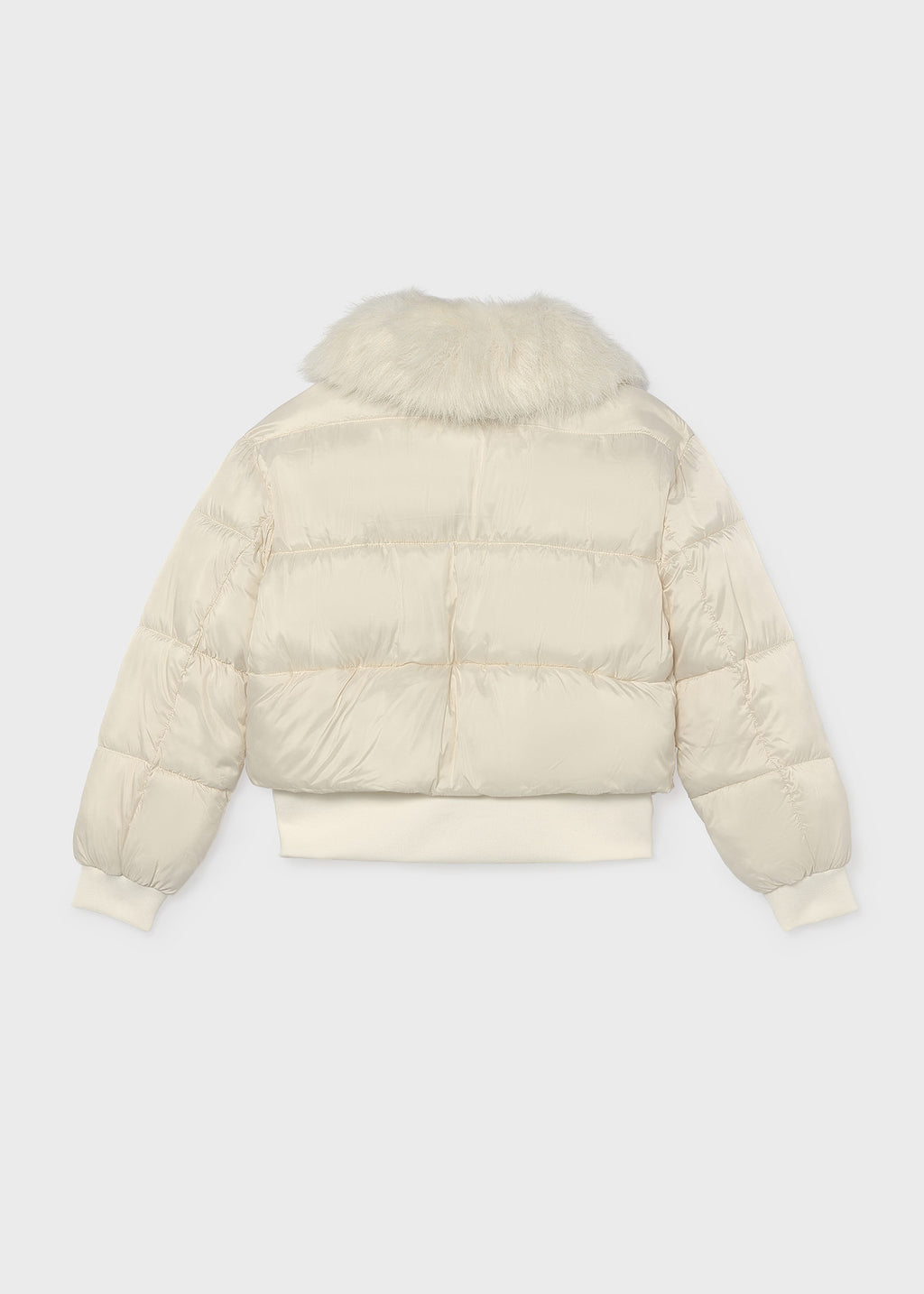 Mayoral 7440 tween girl natural white cropped puffer jacket with faux fur collar - back