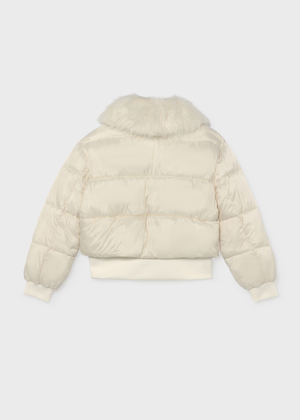 Mayoral 7440 tween girl natural white cropped puffer jacket with faux fur collar - back