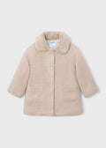 Mayoral 4412 mini girl cream knit coat with faux fur collar - front