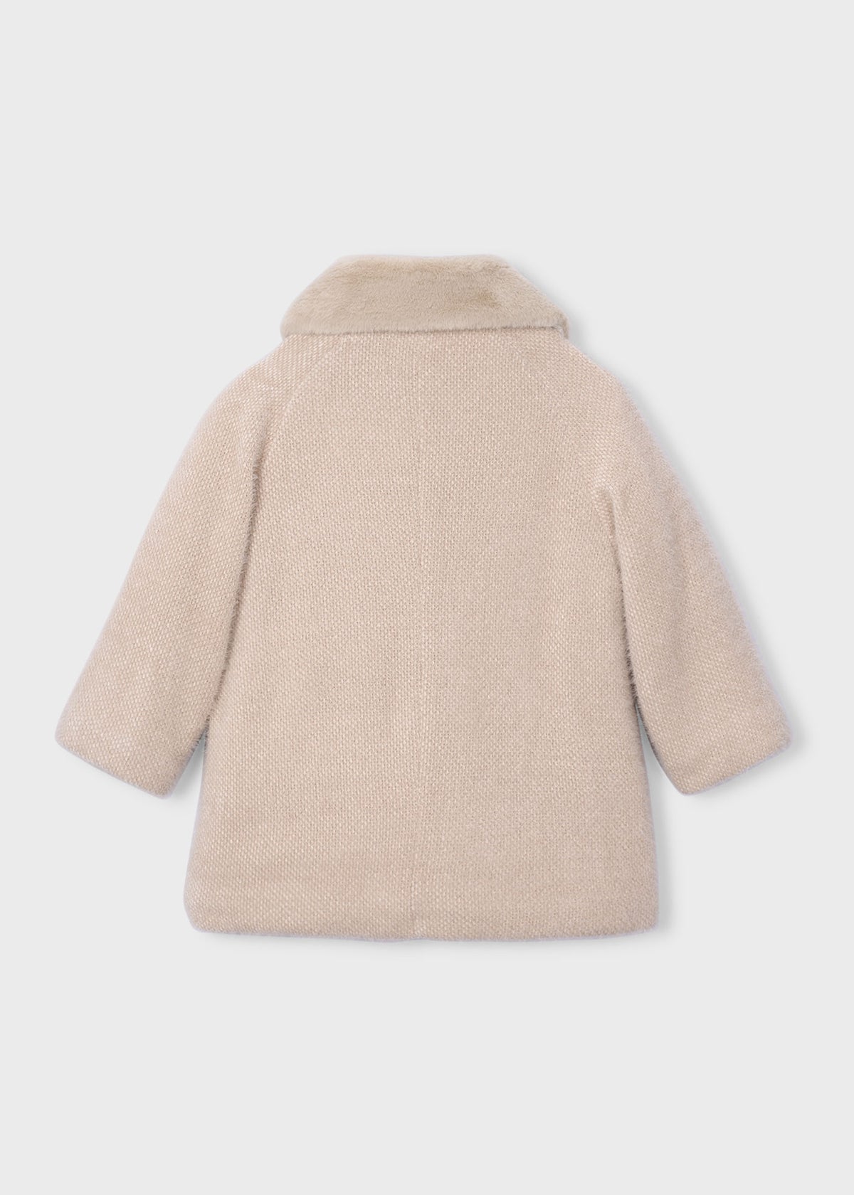 Mayoral 4412 mini girl cream knit coat with faux fur collar - back