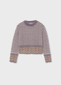 Mayoral 7334 tween girl lavender fuzzy geometric jacquard knit sweater - front