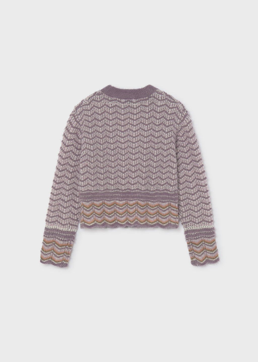 Mayoral 7334 tween girl lavender fuzzy geometric jacquard knit sweater - back