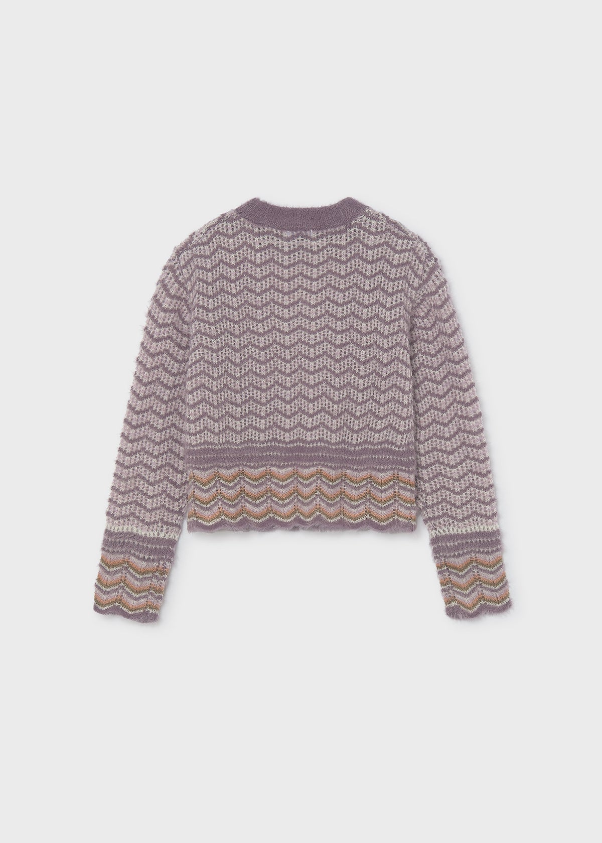 Mayoral 7334 tween girl lavender fuzzy geometric jacquard knit sweater - back