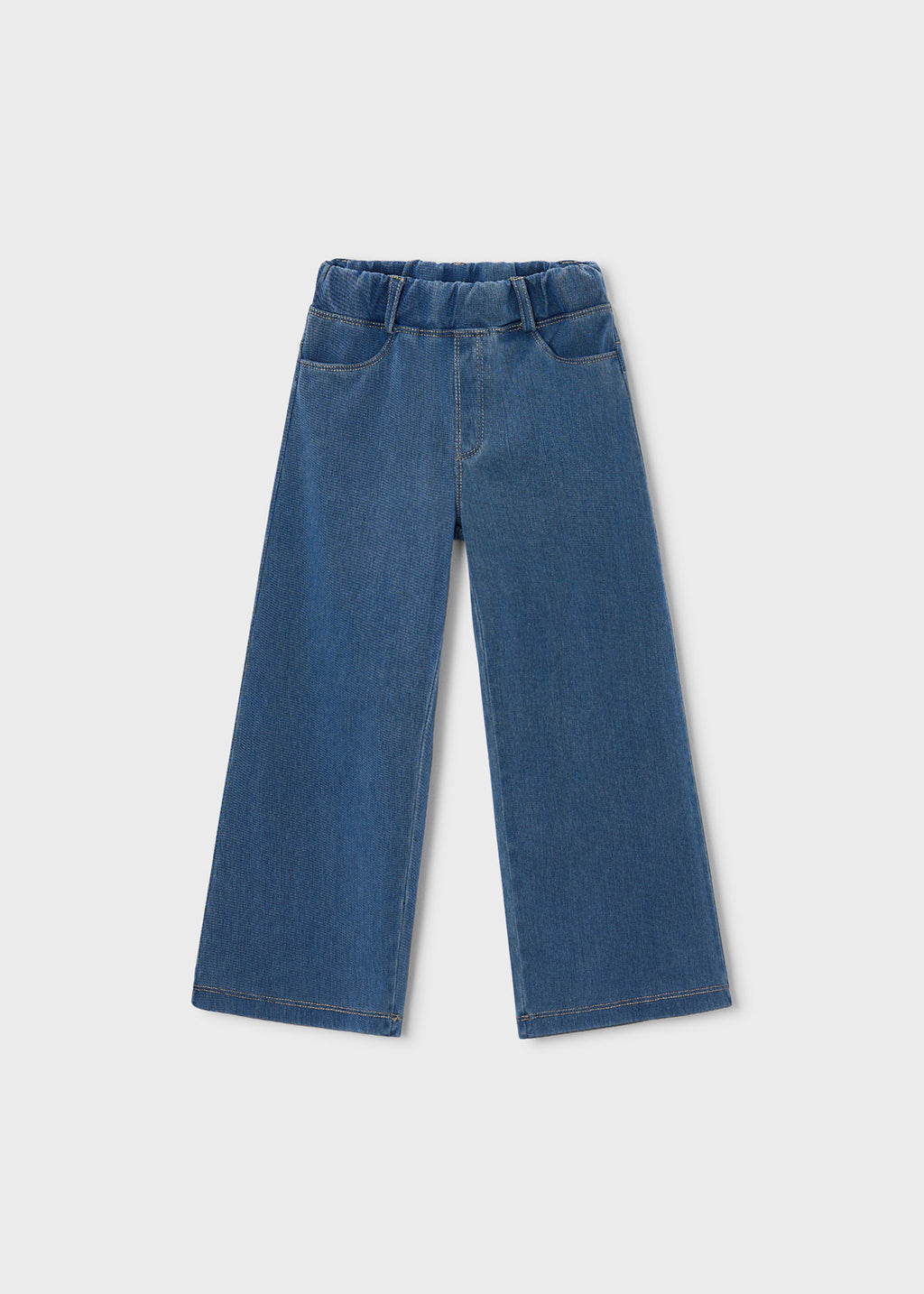 Mayoral 4501 mini girl light denim wide leg pull-on denim pants - front