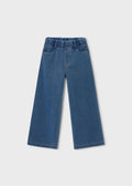 Mayoral 4501 mini girl light denim wide leg pull-on denim pants - front