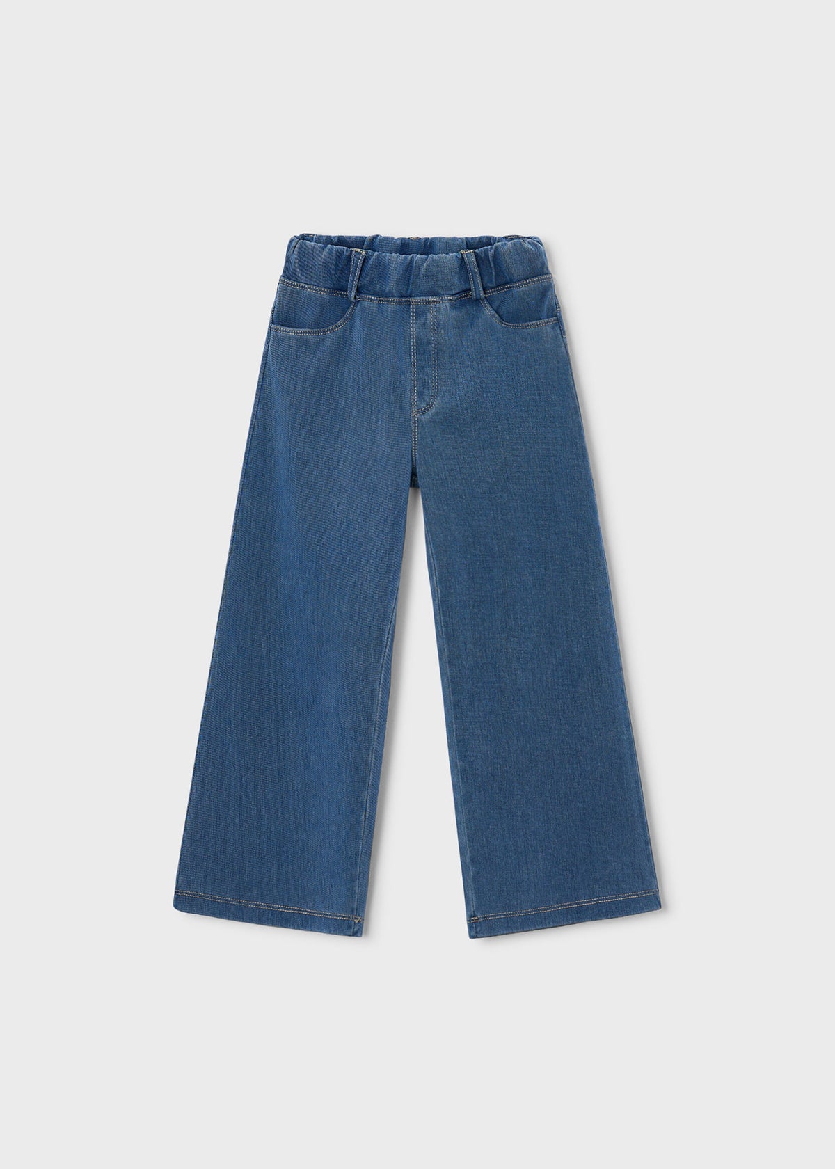 Mayoral 4501 mini girl light denim wide leg pull-on denim pants - front