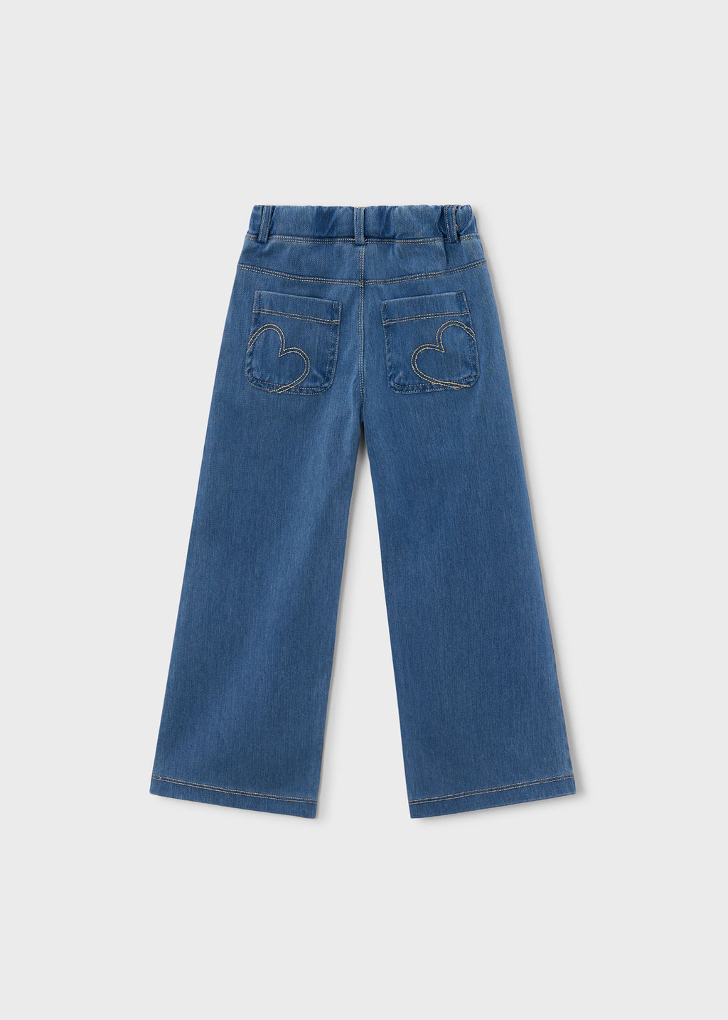 Mayoral 4501 mini girl light denim wide leg pull-on denim pants - back