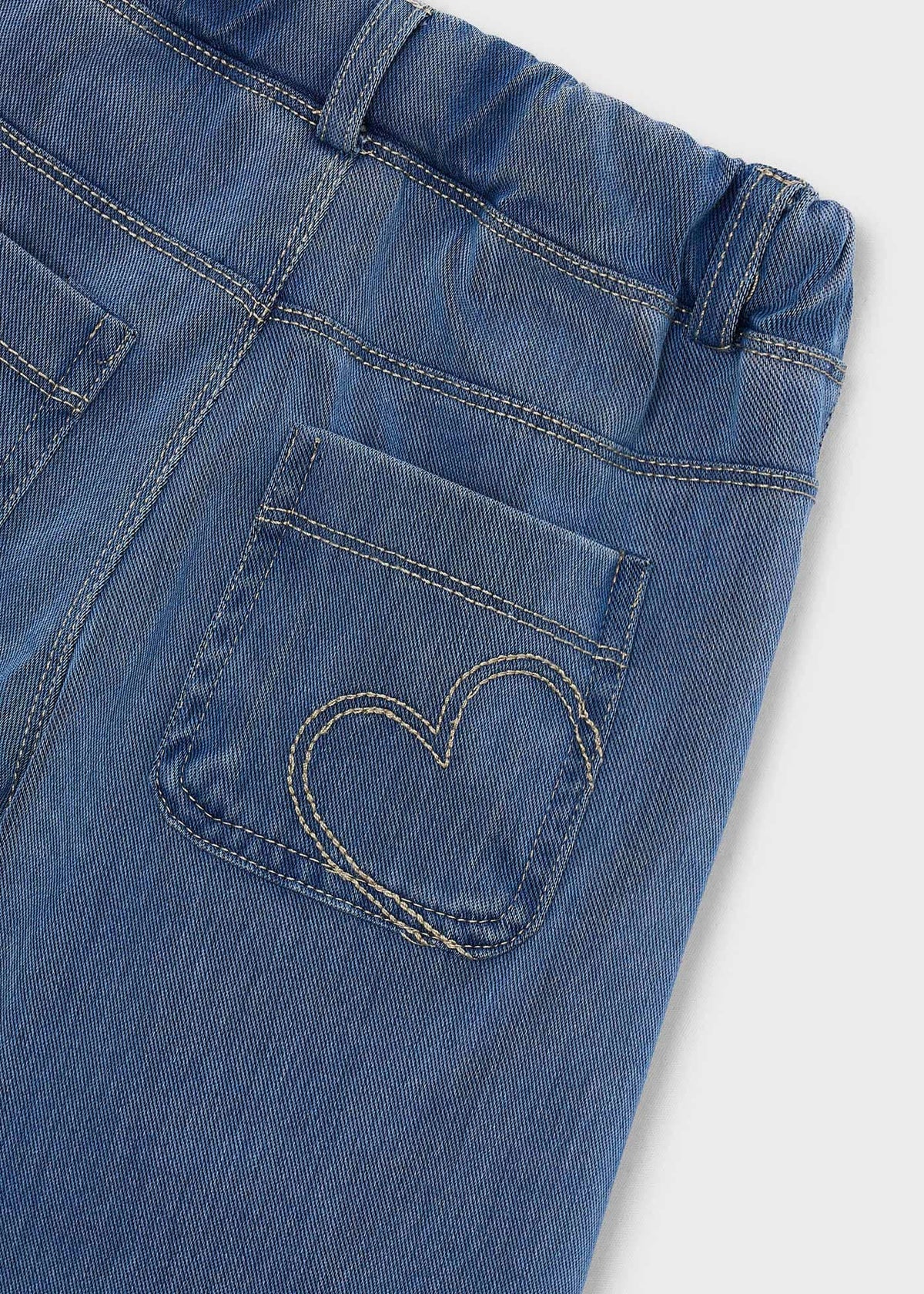Mayoral 4501 mini girl light denim wide leg pull-on denim pants - detail