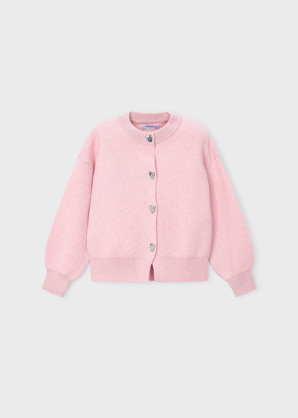 Mayoral 4326 mini girl pastel pink heart button knit cardigan - front
