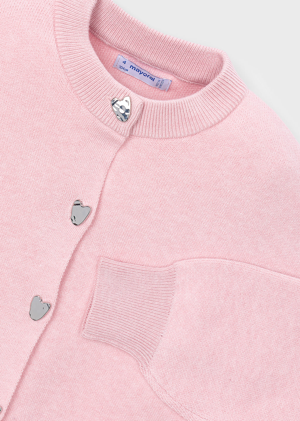 Mayoral 4326 mini girl pastel pink heart button knit cardigan - detail