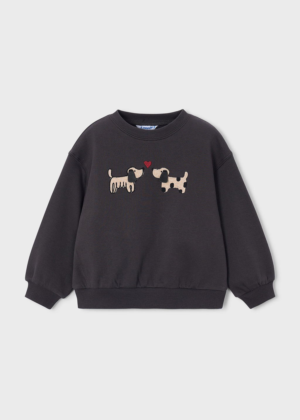 Mayoral 4407 mini girl charcoal grey puppy kisses crewneck sweatshirt - front